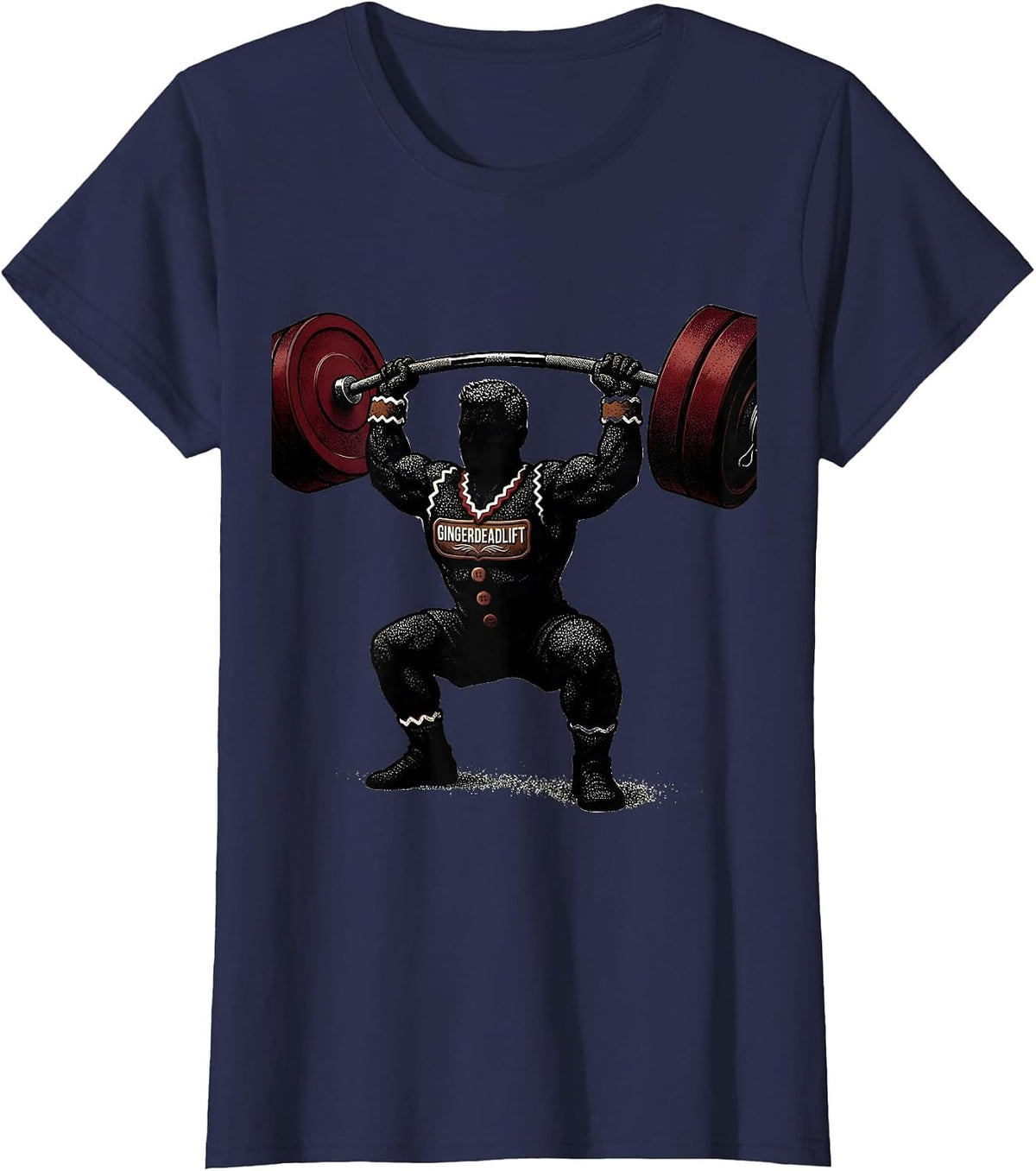 Women's Gingerdeadlift Funny Gingerbread Weightlifting Christmas Gym T-Shirt - Navy Blue