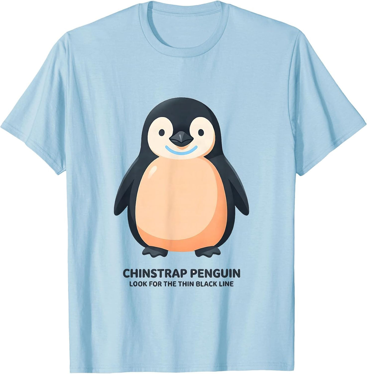 Men's Chinstrap Penguin: Look For The Thin Black Line Cute T-Shirt - Baby Blue