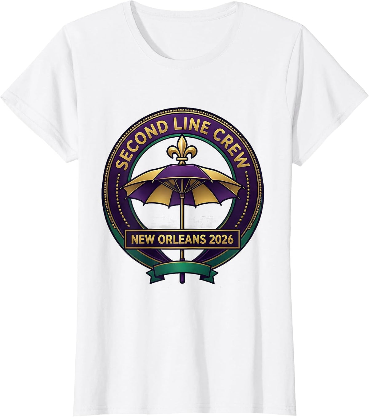 Second Line Crew New Orleans 2026 Mardi Gras Carnival Party T-Shirt - White