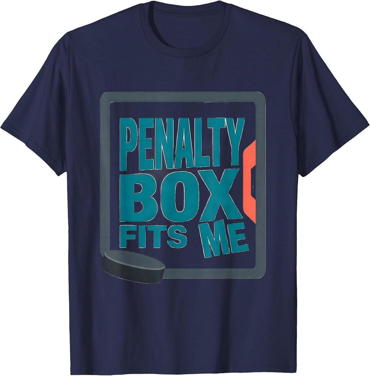 Men's Penalty Box Fits Me Funny Ice Hockey Player Fan Humor T-Shirt - Navy Blue