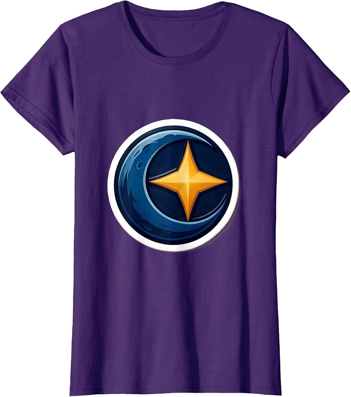 Women's Moon and Star Orbiting Couples Graphic Design T-Shirt - Purple