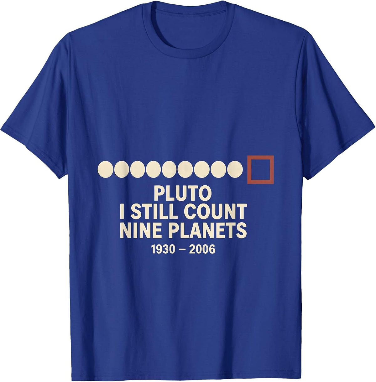 Pluto, I Still Count Nine Planets 1930-2006 Funny T-Shirt - Royal Blue