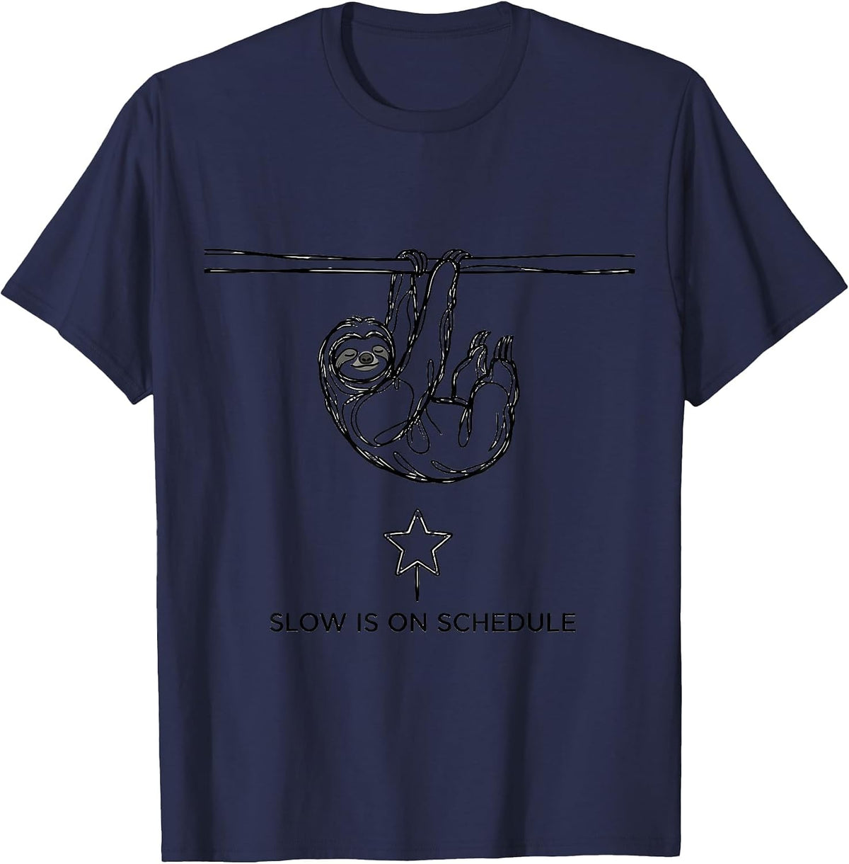 Men's Slow Is On Schedule Funny Sloth Lover Christmas Ugly Sweater T-Shirt - Navy Blue