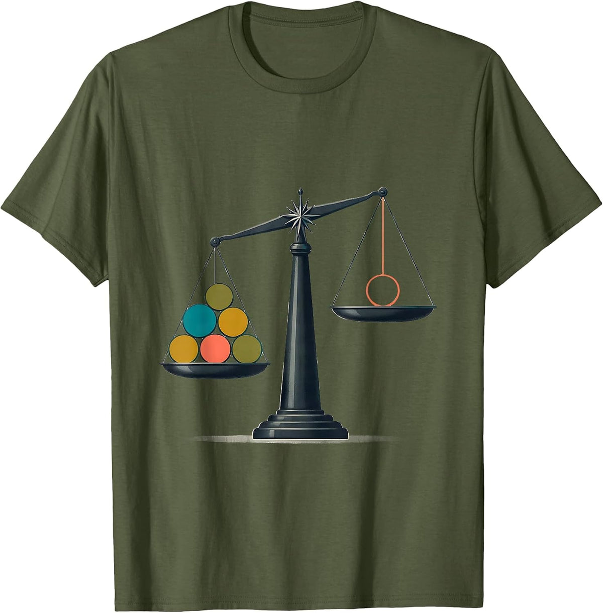 Midcentury Atomic Balance Pluto Demotion Retro Space Humor T-Shirt - Olive Green