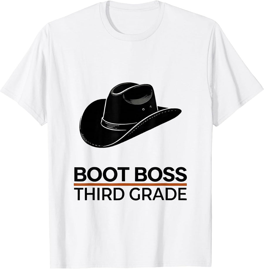 Men's Boot Boss Third Grade Western Teacher Back To School T-Shirt - White