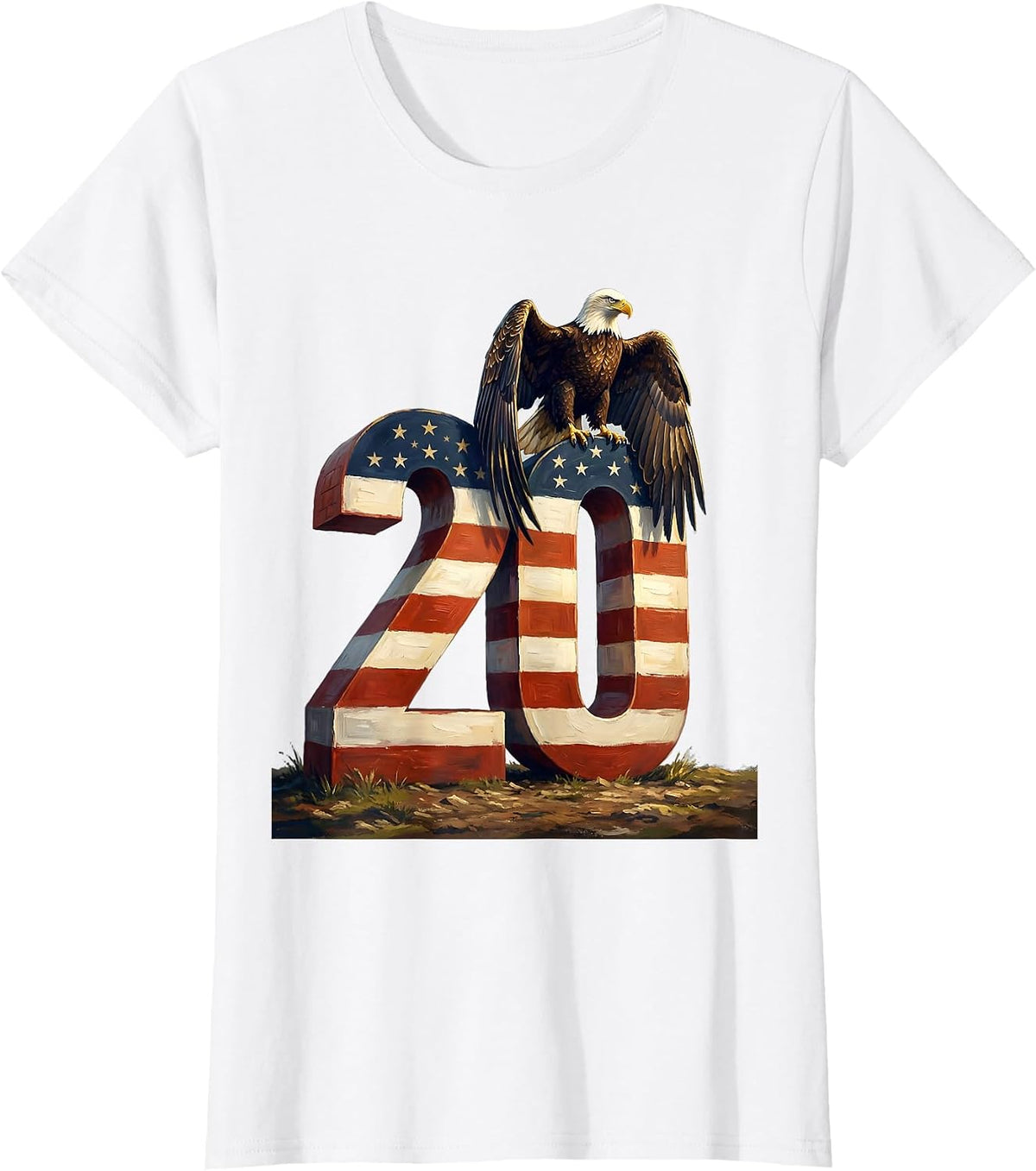 Hand Illustrated USA 250th Anniversary Eagle And Flag T-Shirt - White