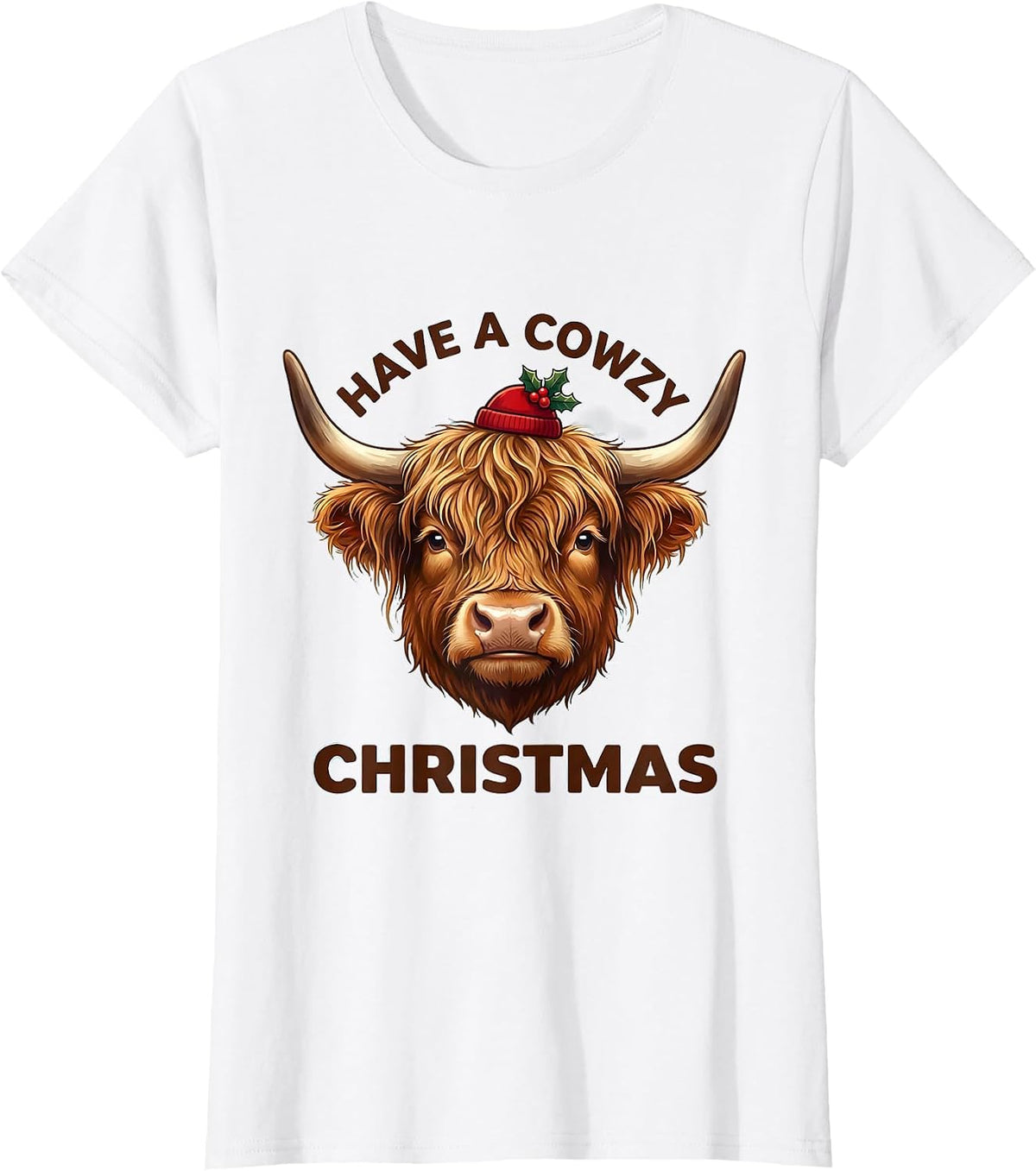 Have a Cowzy Christmas Cute Kawaii Highland Cow Lover Pajama T-Shirt - White