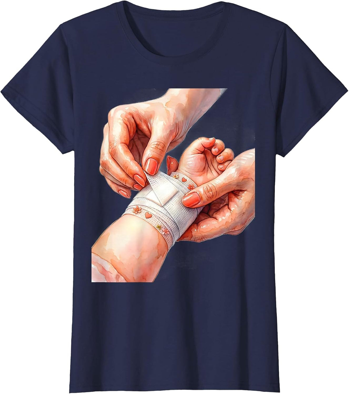 Women's Pediatric Nurse Bandage Art Illustration T-Shirt - Navy Blue
