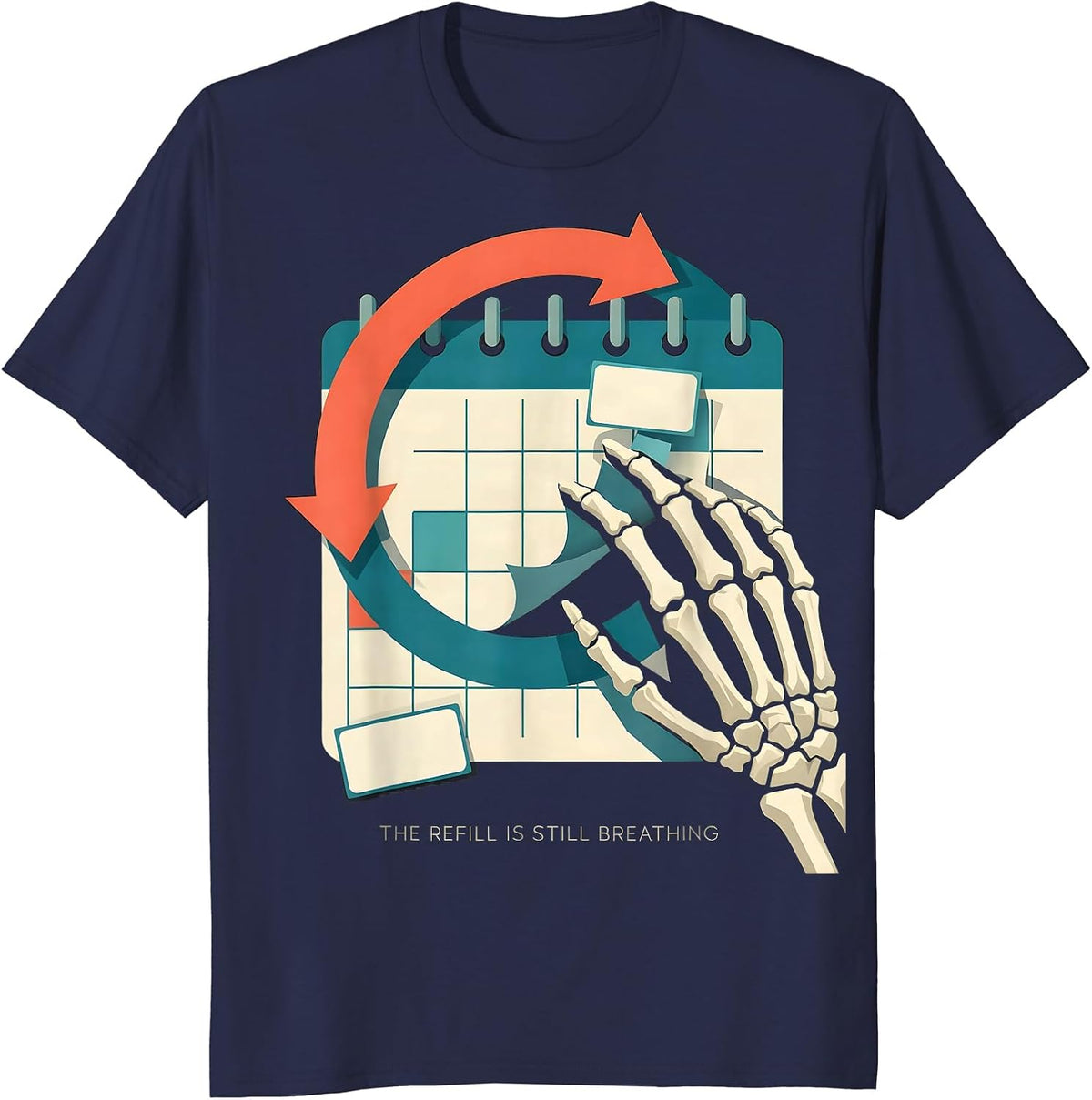 Men's The Refill Is Still Breathing Funny Pharmacy Tech Halloween T-Shirt - Navy Blue