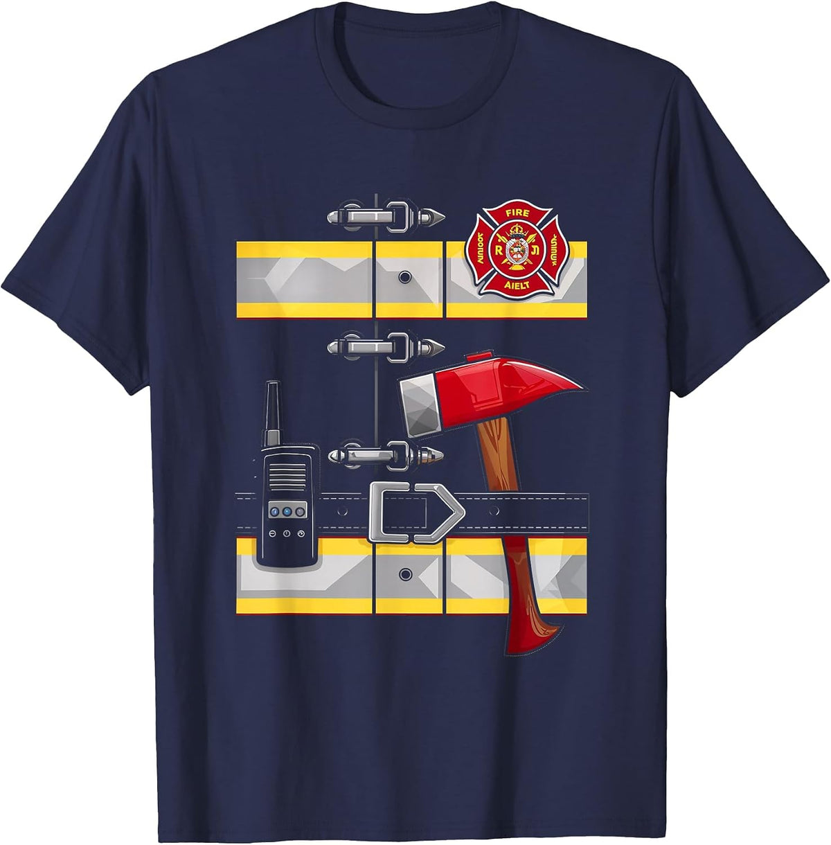 Firefighter Costume Fireman Axe Radio Halloween T-Shirt - Navy Blue
