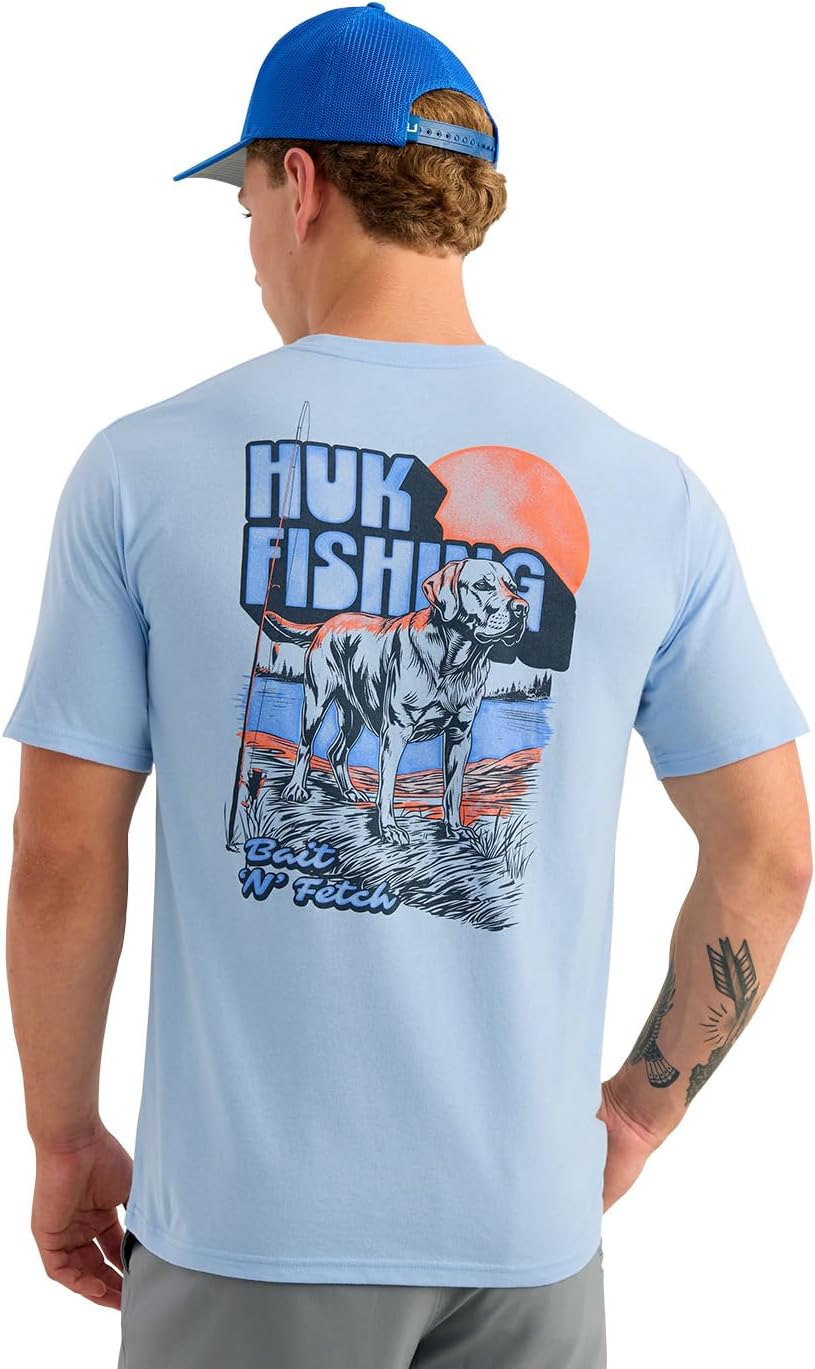 HUK Men's Short Sleeve Performance Tee, Fishing T-Shirt for Men - Bait N' Fetch - Cerulean