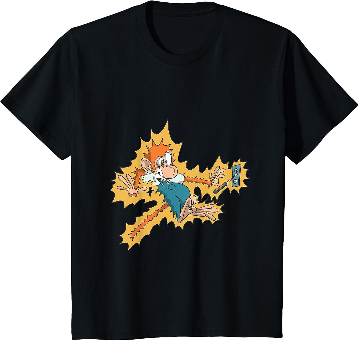 Monkey Electrician Getting Electric Shock T-Shirt - Black