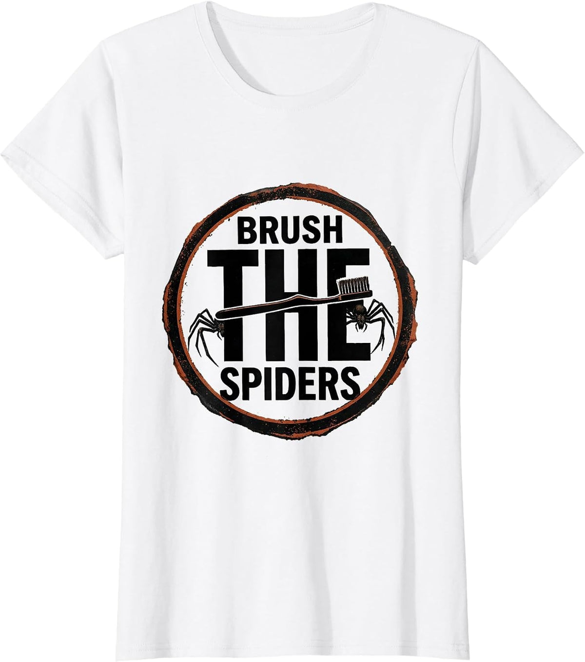 Brush the Spiders Rubber Stamp Halloween Dentist Dental Pun T-Shirt - White