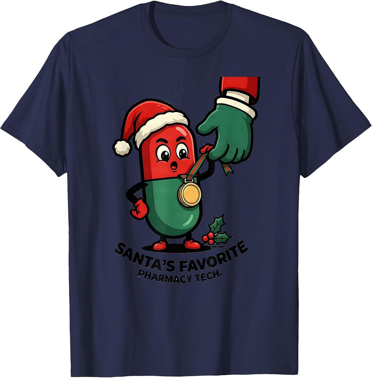 Santa's Favorite Pharmacy Tech Funny Christmas Pharmacist T-Shirt - Navy Blue