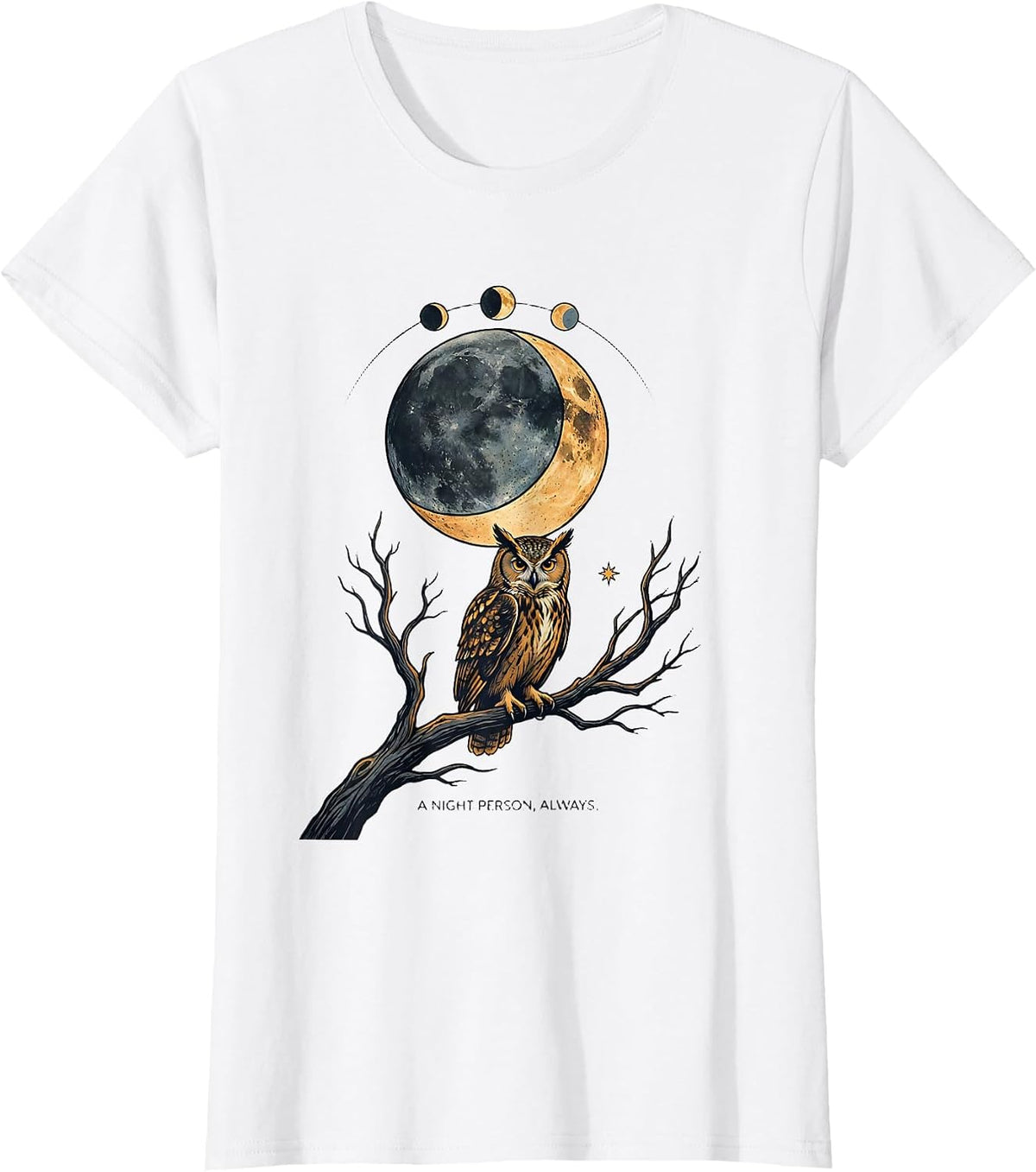 A Night Person, Always Whimsical Boho Moon Phase Owl T-Shirt - White