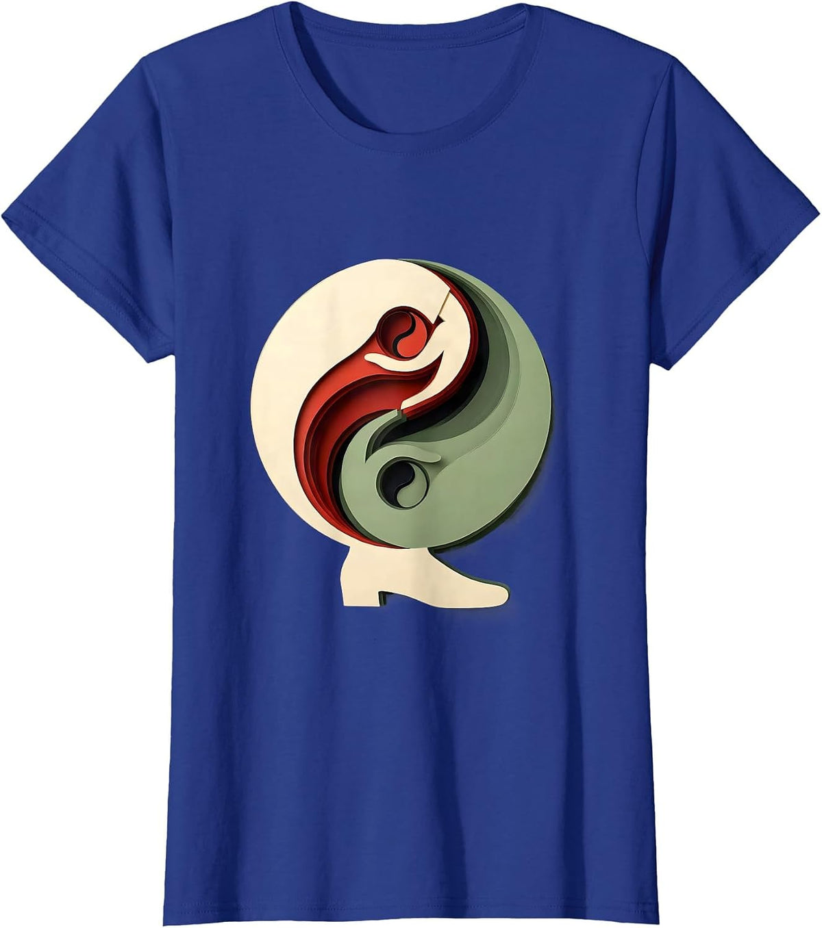 Women's Taijitu Paper-Cut Martial Arts Yin Yang Tai Chi T-Shirt - Royal Blue