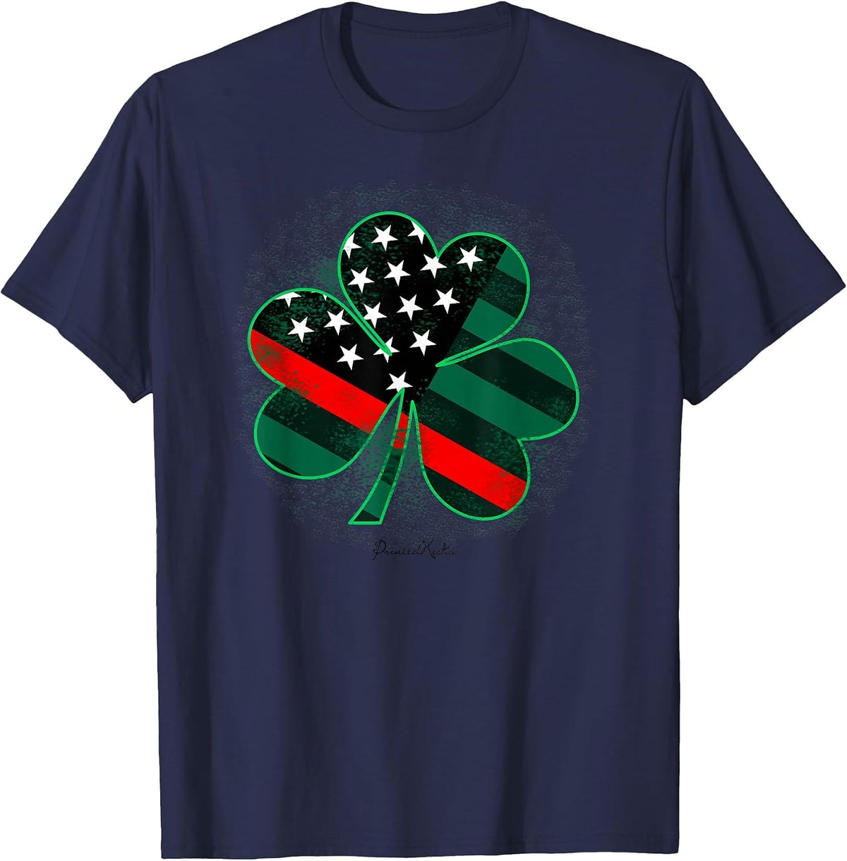 Thin Red Line St Patricks Day Shirt Firefighter Shamrock Tee - Navy Blue