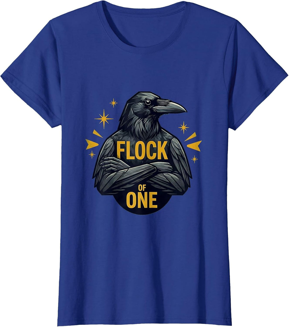 Women's Flock of One Crow Lone Bird Design T-Shirt - Royal Blue