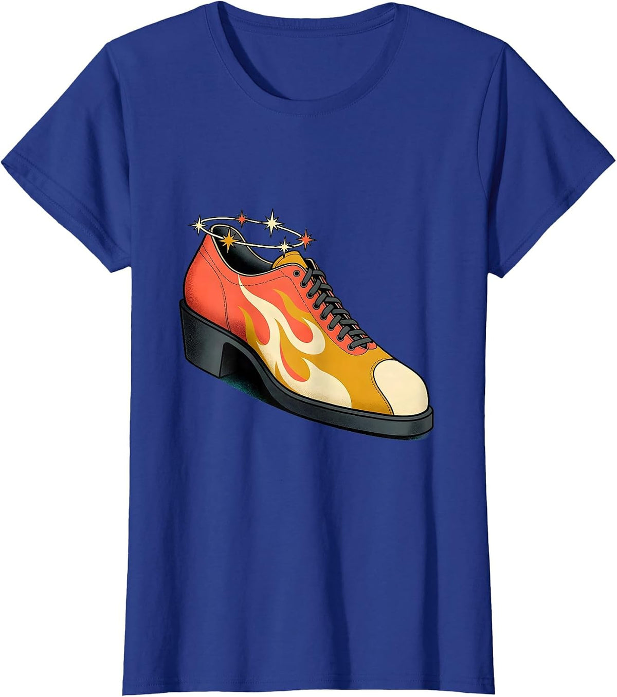 Women's Vintage Flame Bowling Shoe Graphic Tee T-Shirt - Royal Blue
