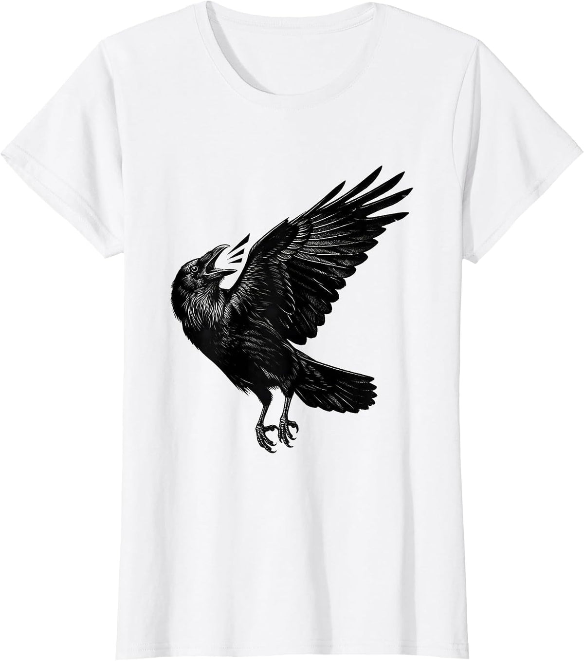Flying Crow Dismissive Barrier Scratchboard Dark Humor T-Shirt - White