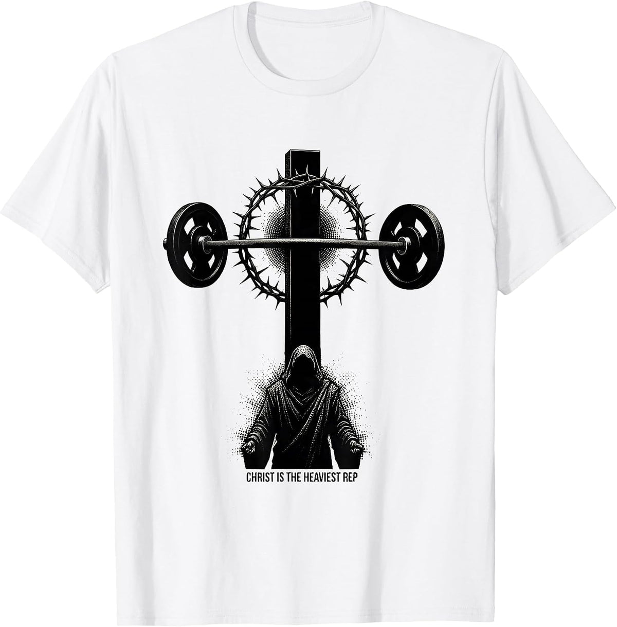 Men's Christ Is The Heaviest Rep Blackwork Dotwork Christian Gym T-Shirt - White