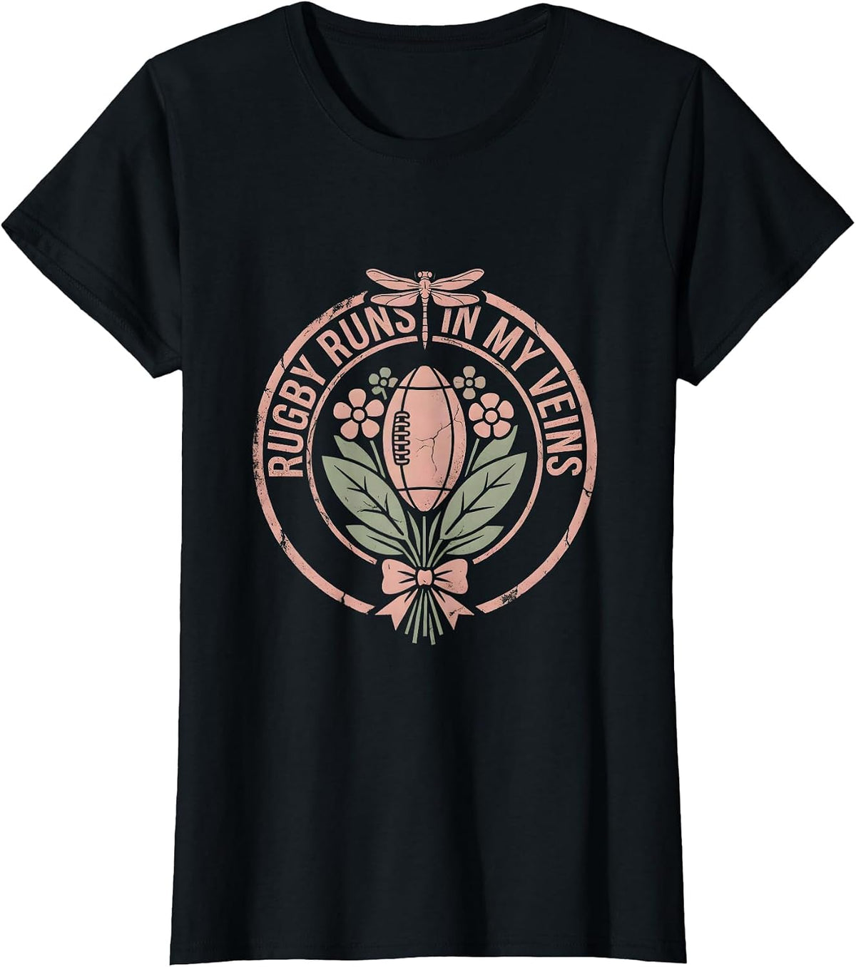 Rugby Runs In My Veins Bold Fan Design T-Shirt - Black