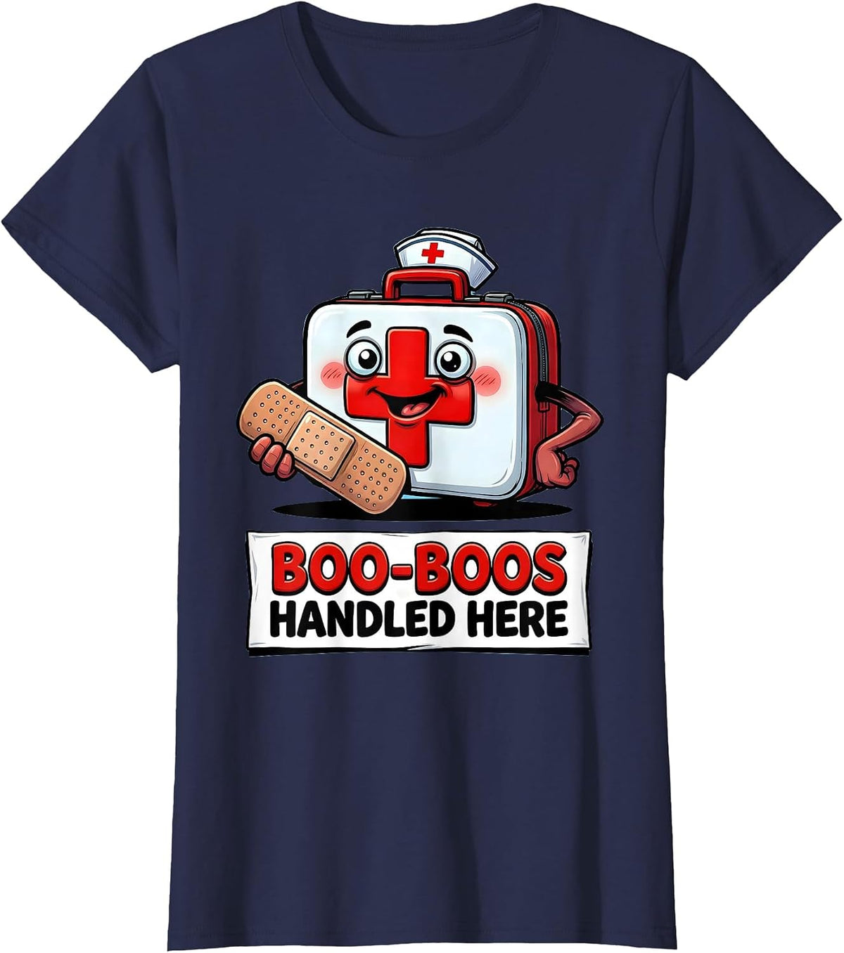 Women's Boo-Boos Handled Here School Nurse Design T-Shirt - Navy Blue