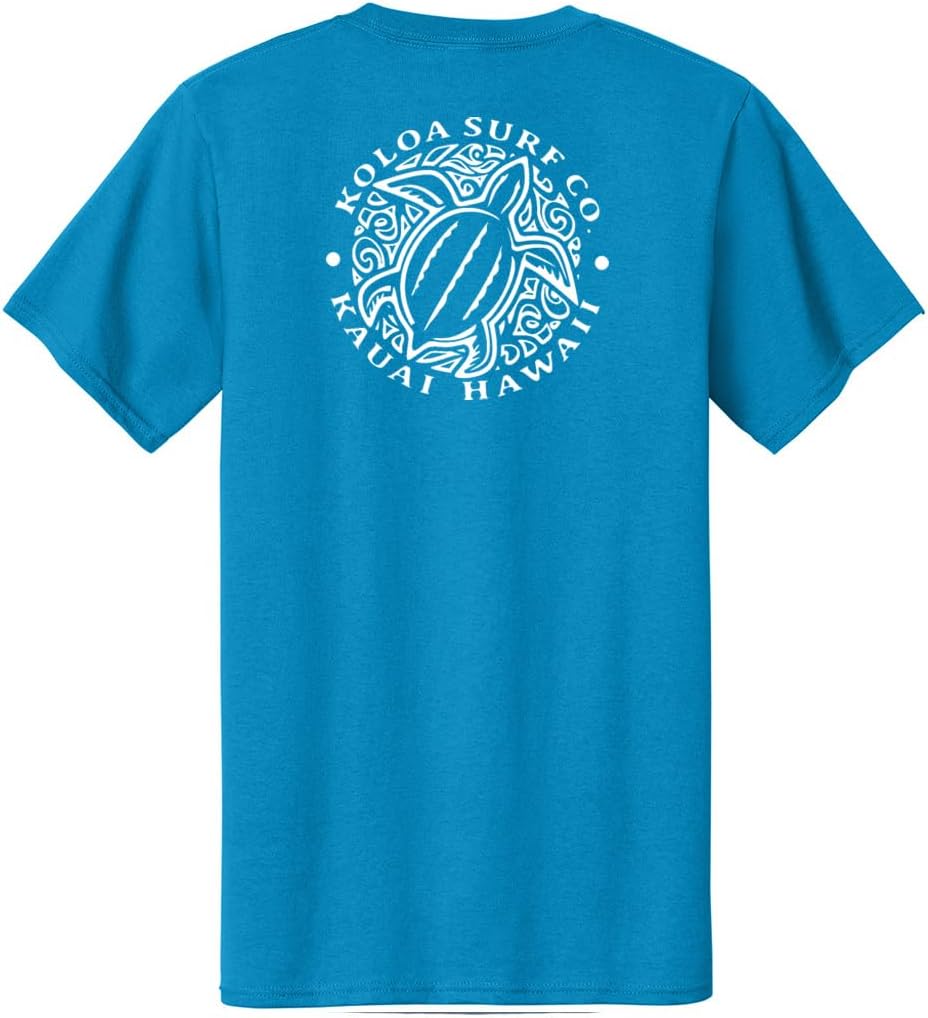 Koloa Surf Hawaiian Honu Turtle Heavyweight Tees in Regular,l Big and Tall Sizes - Turquoise \/ White Honu Turtle