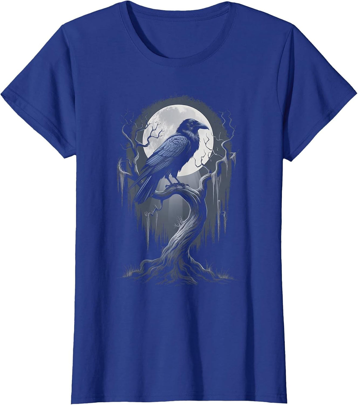 Black Crow Raven Bird Moon Forest T-Shirt - Royal Blue