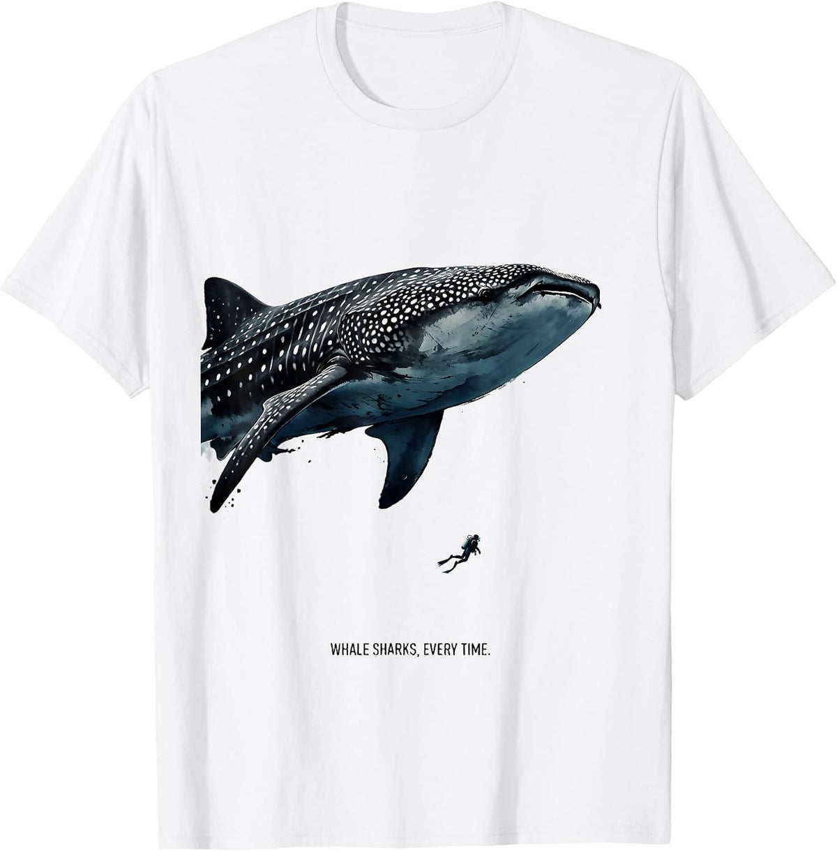 Men's Whale Sharks Every Time Ink Brush Marine Wildlife Ocean T-Shirt - White