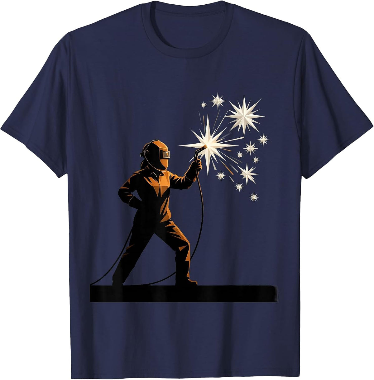Labor Day Woman Welder Sparks Flying Graphic T-Shirt - Navy Blue