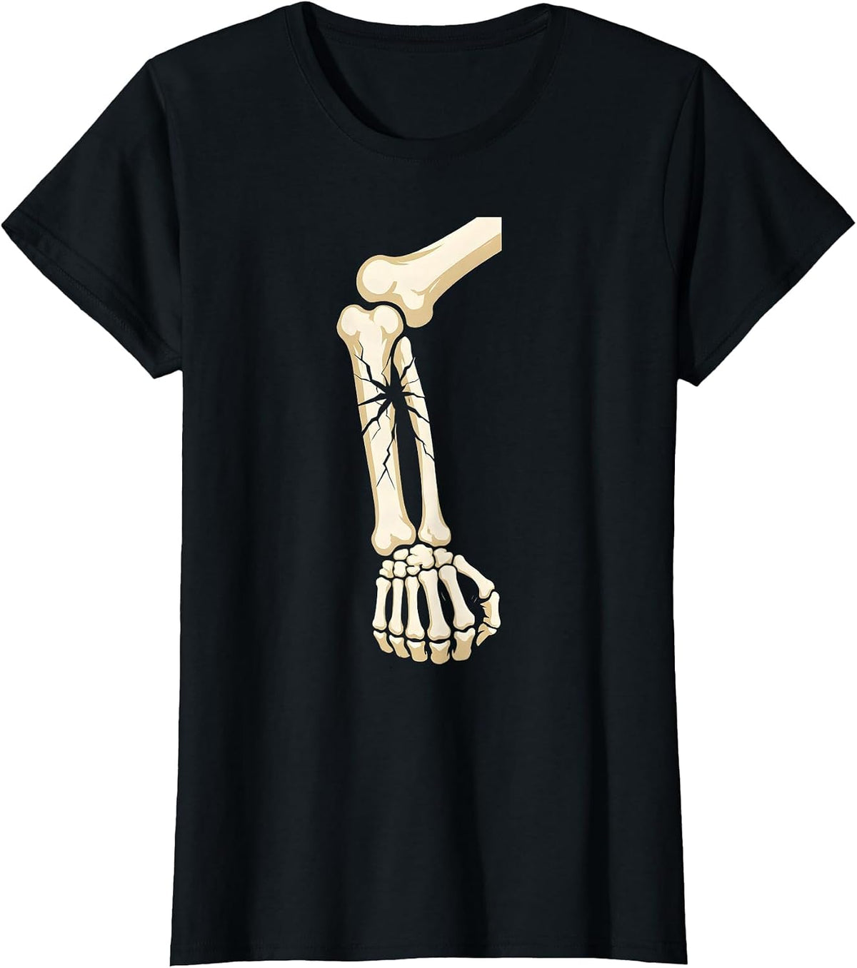 Women's Skeleton Flexing Cracked Bicep Long Sleeve T-Shirt - Black