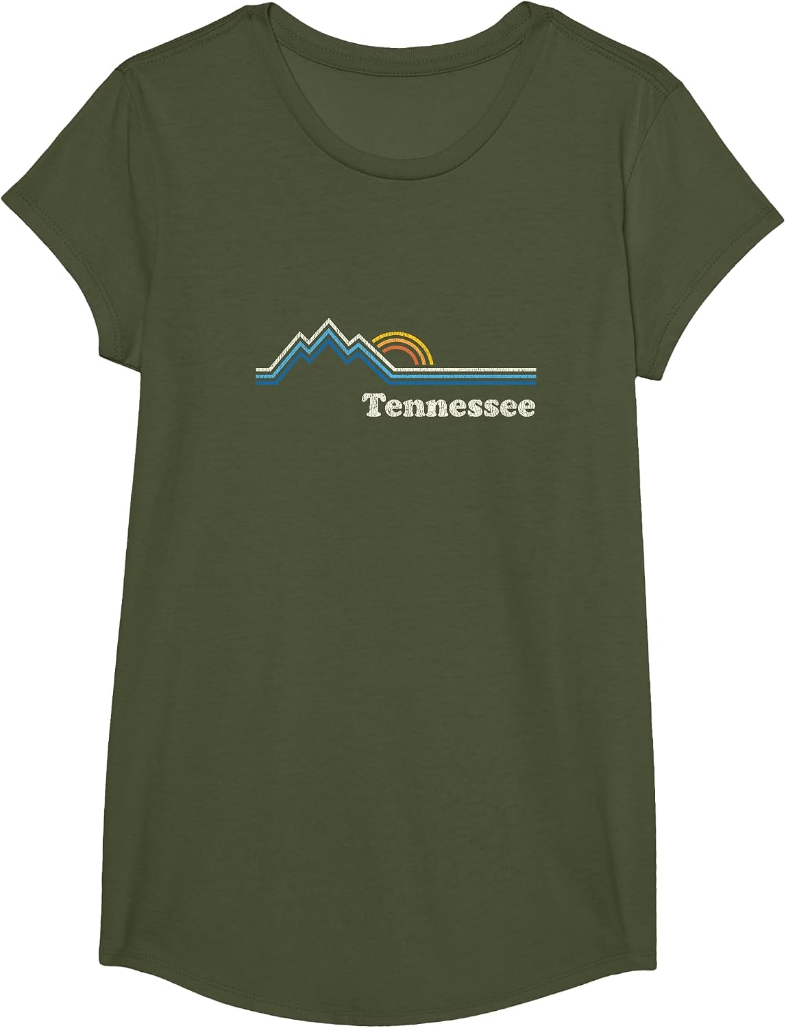 Retro Tennessee TN T Shirt Vintage Sunrise Mountains Tee T-Shirt - Girls Olive Green