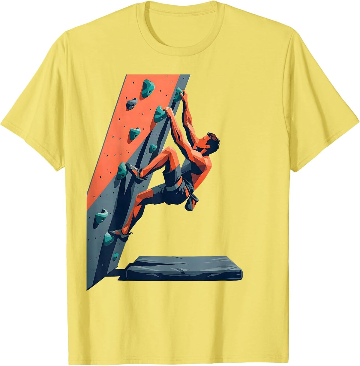 Men's Bouldering Wall Climber Flat Vector Humor Gift T-Shirt - Lemon Yellow
