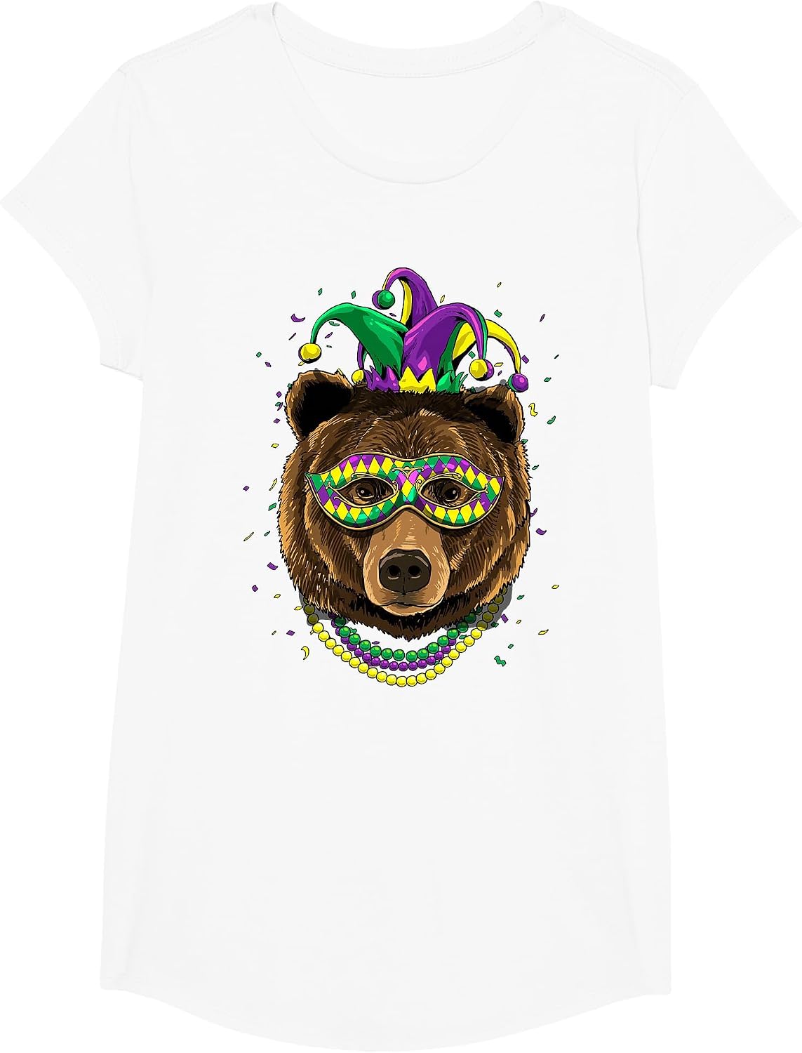 Bear Animal Lover Cute Mardi Gras Carnival Jester T-Shirt, Girls, White, Small - As Pictured