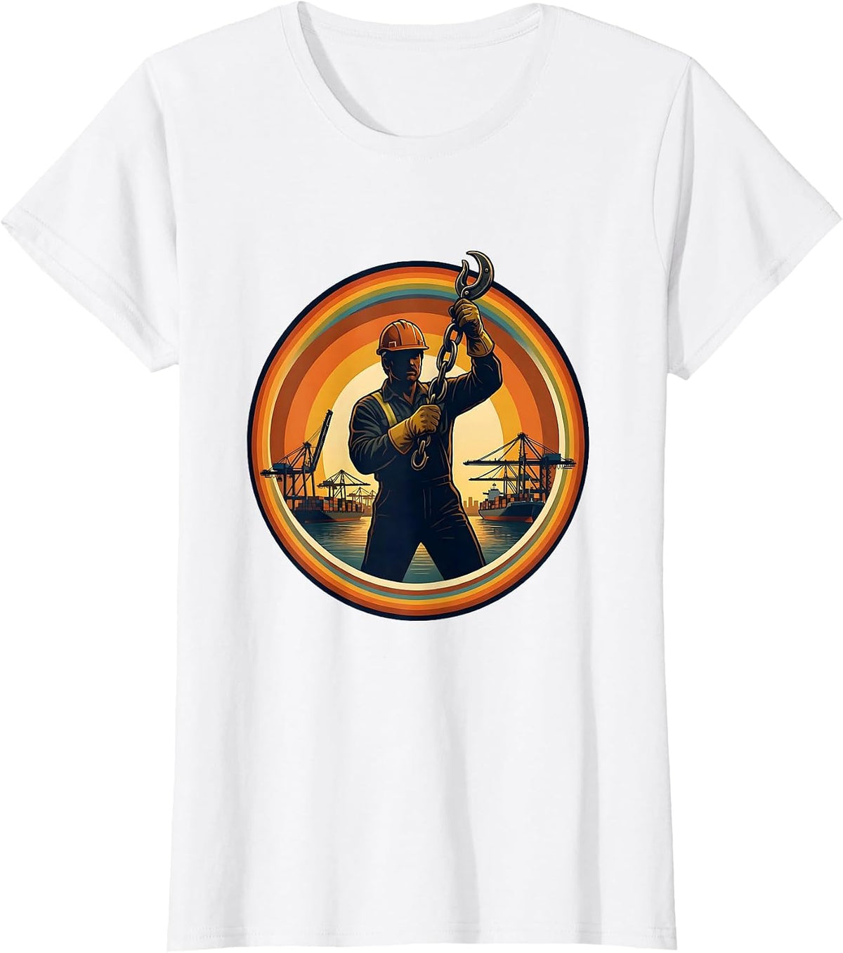Labor Day Dock Worker Cargo Hook Harbor Illustration T-Shirt - White
