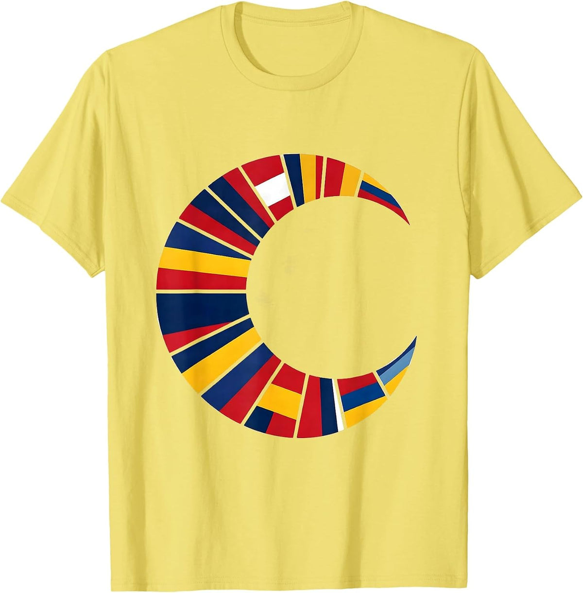 Men's Broad Crescent World Flags Geography Lover Minimalist T-Shirt - Lemon Yellow