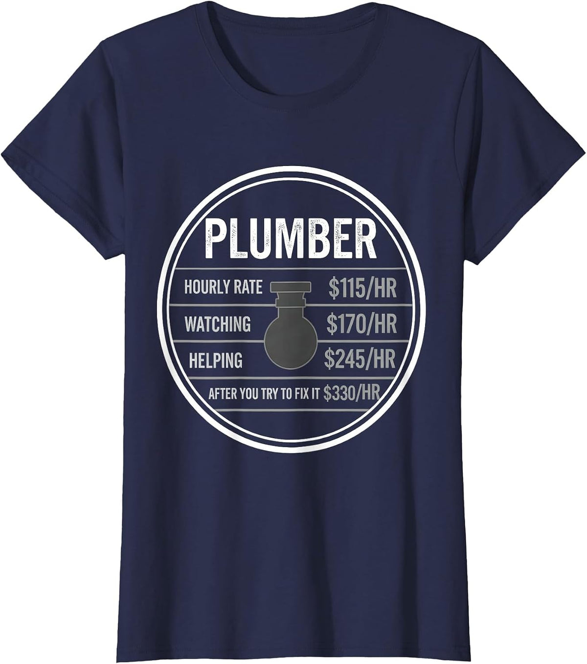Women's Funny Plumber Hourly Rate Occupational Humor T-Shirt - Navy Blue