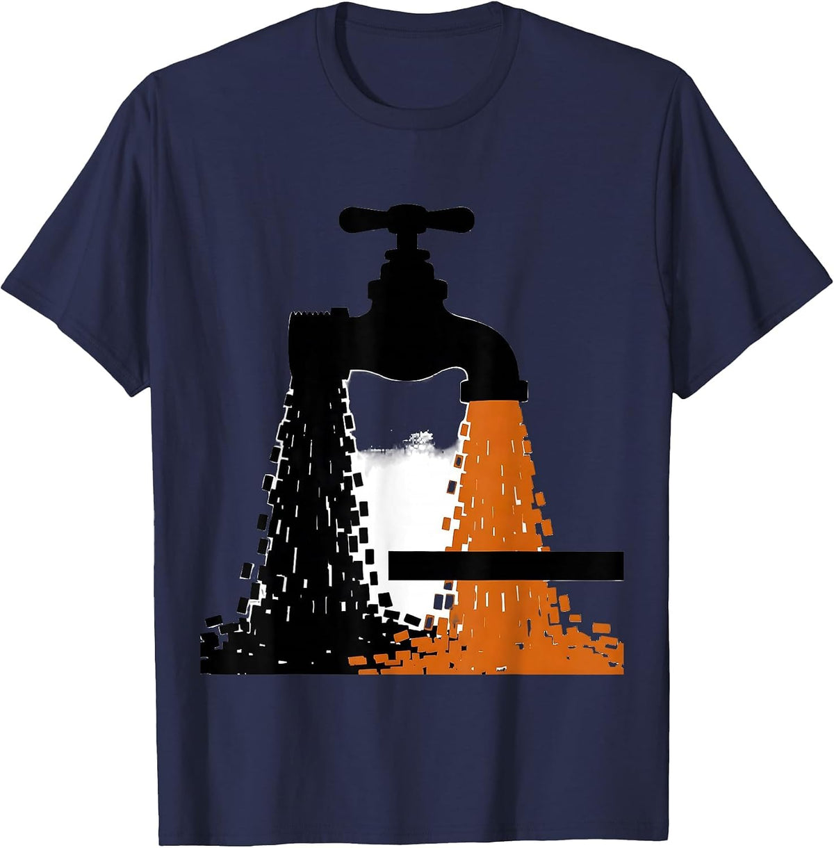 Faucet Pouring Binary Code Digital Art Design T-Shirt - Navy Blue