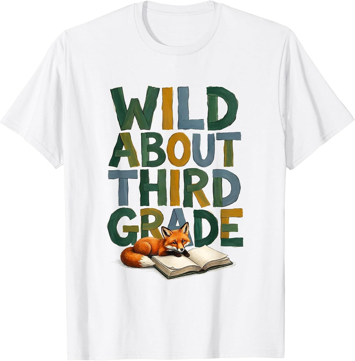 Men's Wild About Third Grade Storybook Teacher Animal Print School T-Shirt - White