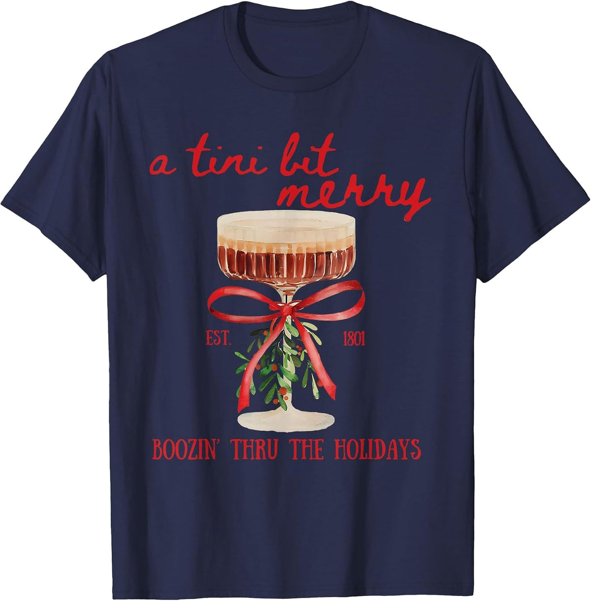 A Tini Bit Merry Sweatshirt Merry Tini Merrier Martini Xmas T-Shirt - Navy Blue