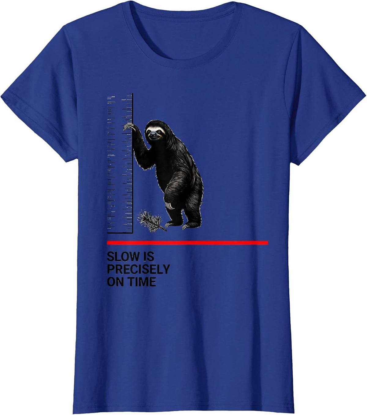 Women's Slow Is Precisely On Time Funny Sloth Lover Ugly Christmas T-Shirt - Royal Blue