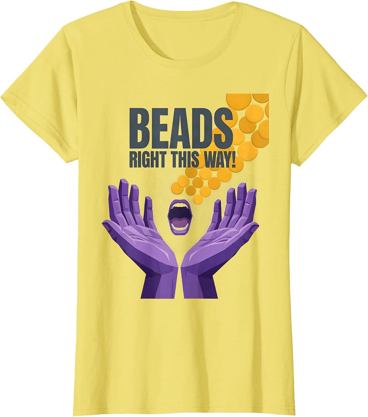 Women's Beads, Right This Way Funny Mardi Gras Carnival Party T-Shirt - Lemon Yellow