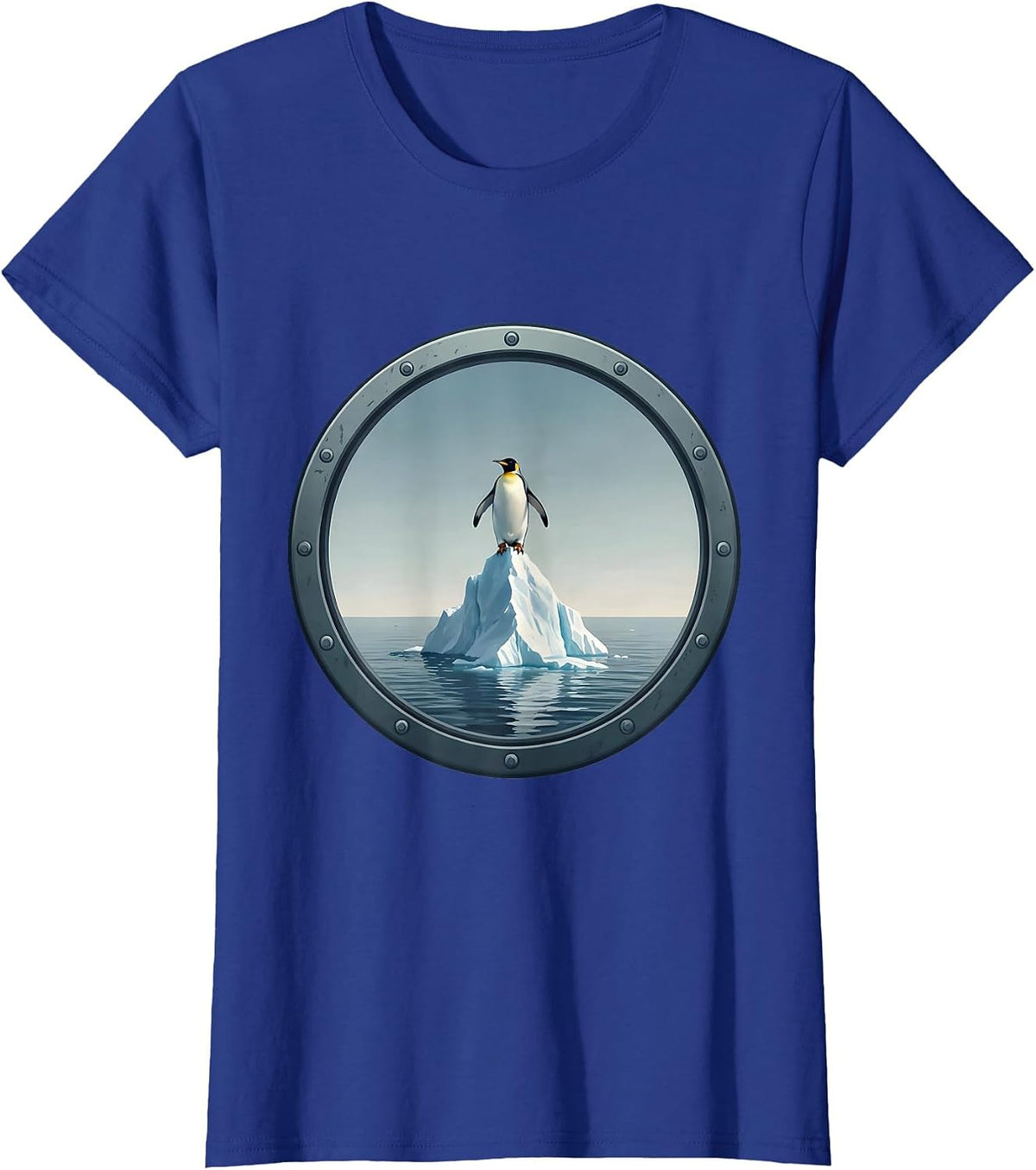 Women's Penguin on Melting Iceberg Climate Art T-Shirt - Royal Blue