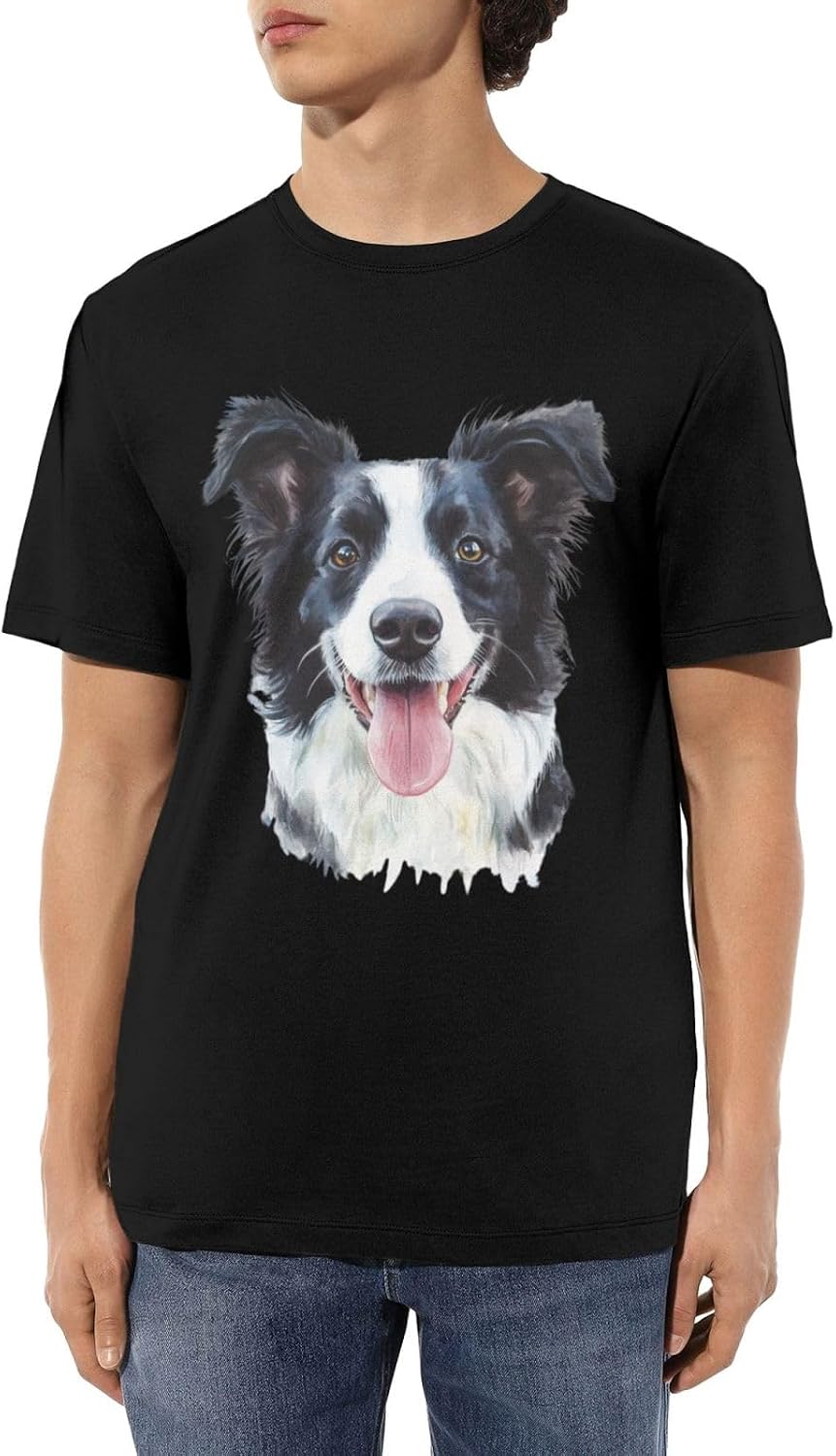 Border Collie T-Shirts for Men Aesthetic Dog Tees - Black