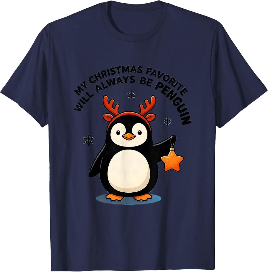 My Christmas Favorite Will Always Be Penguin Cute T-Shirt - Navy Blue