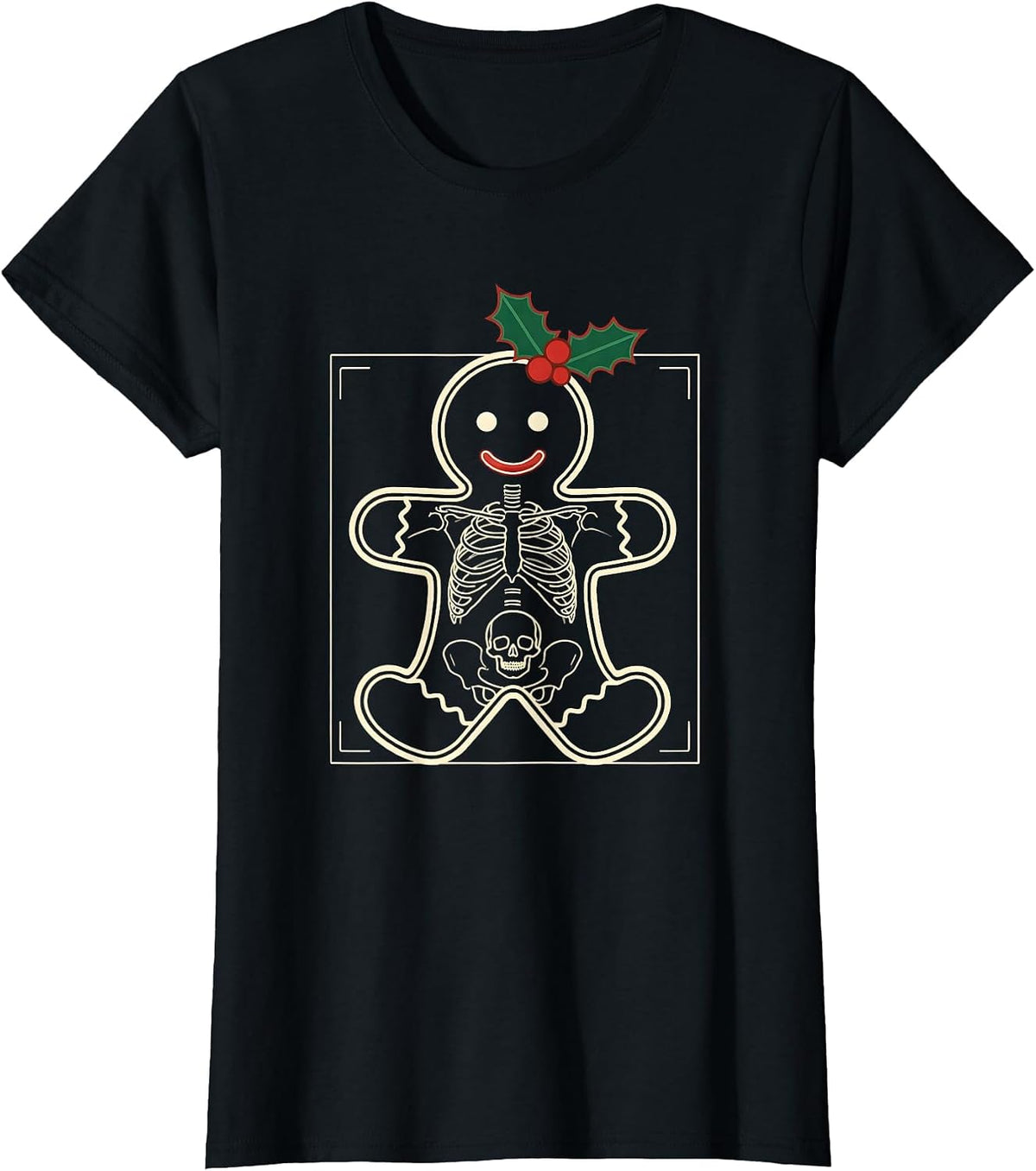 Gingerbread Skeleton Radiology Tech Christmas Humor T-Shirt - Black