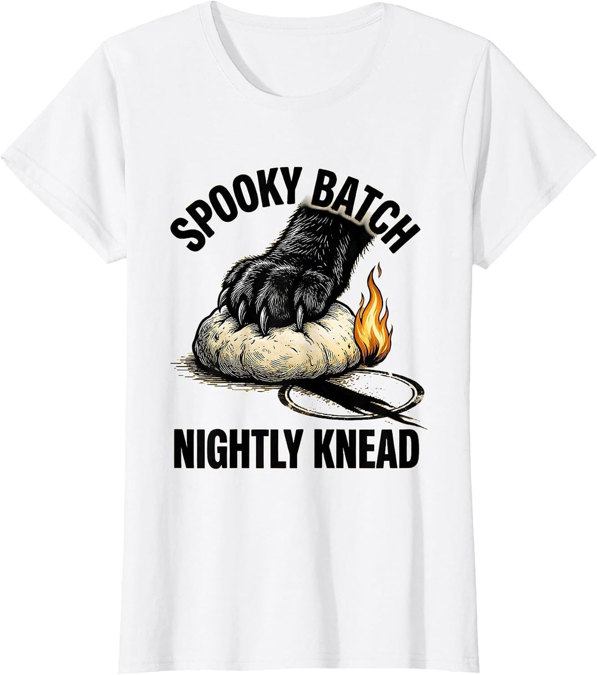 Spooky Batch Nightly Knead Funny Cat Bakery Biscuits T-Shirt - White