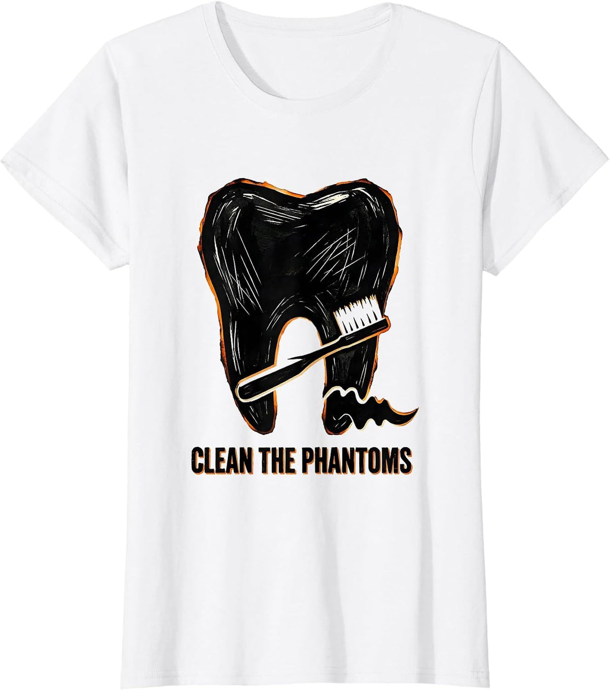 Clean the Phantoms Funny Dental Halloween Costume Dentist T-Shirt - White