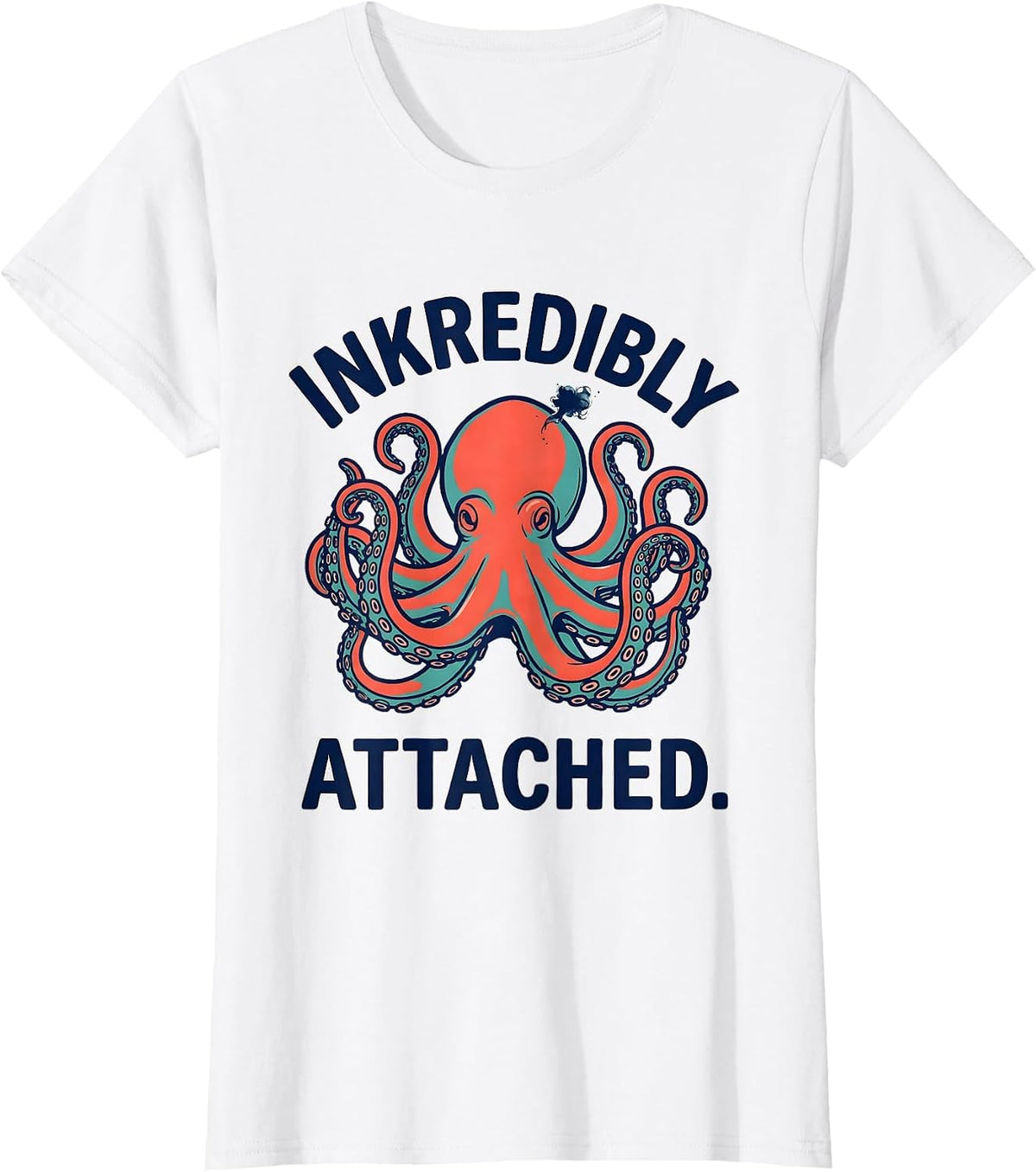 Inkredibly Attached Whimsical Vintage Octopus Ocean Wildlife T-Shirt - White